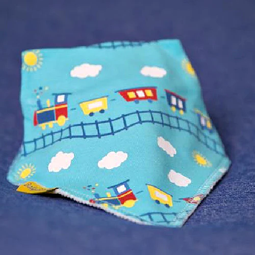 BABYBOO CHOO CHOO TRAINS TURQUOISE ORGANIC COTTON DRIBBLEBOO BANDANA BIB