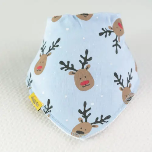 Baby blue reindeer everywhere organic cotton bandana bib