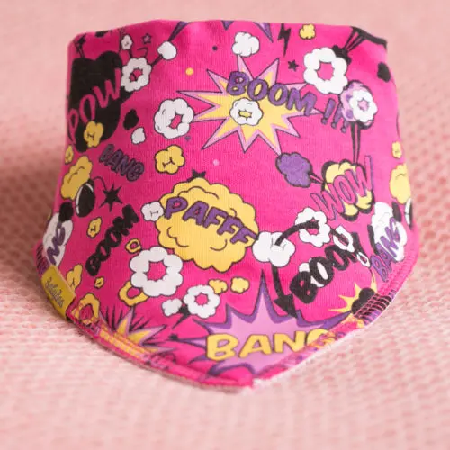 Pink Superhero organic cotton DribbleBoo bandana bib