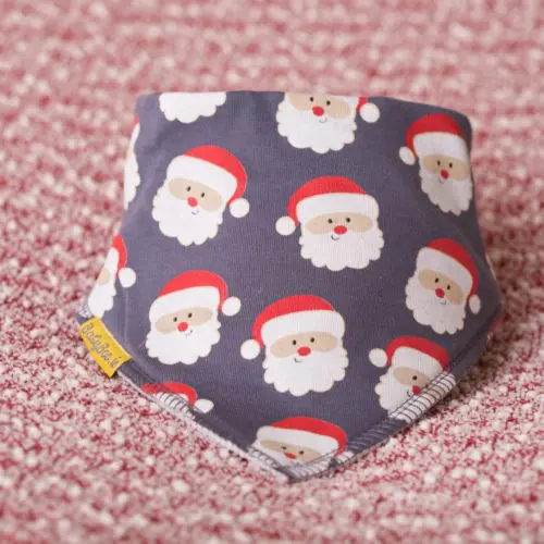 Grey happy Santas organic cotton bandana bib